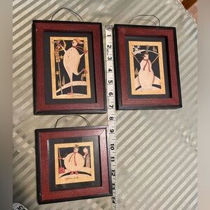Set of 3 Framed Snowman Prints - Red & Black Frames